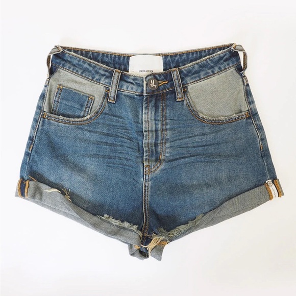 NWT One Teaspoon Dirty Indigo Bandit Denim High Rise Denim Shorts Size 25 - Picture 4 of 6